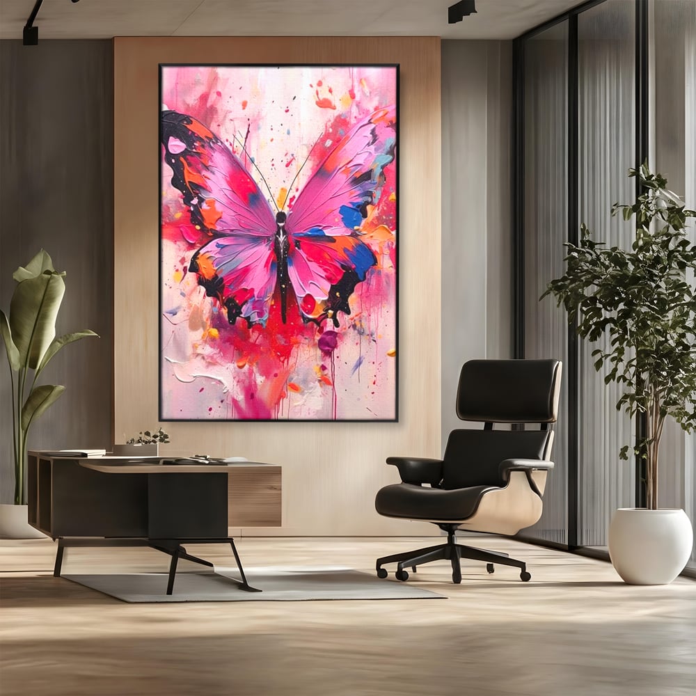 Tablou Canvas Premium, LuxCanva® M1145, Magie in Roz, Fluture, Aripi, Insecta, Graffiti, Street Art, Modern, Multicolor, Roz, Pictura, Picaturi, Stropi, Abstract, Birou, Living, Camera Copil