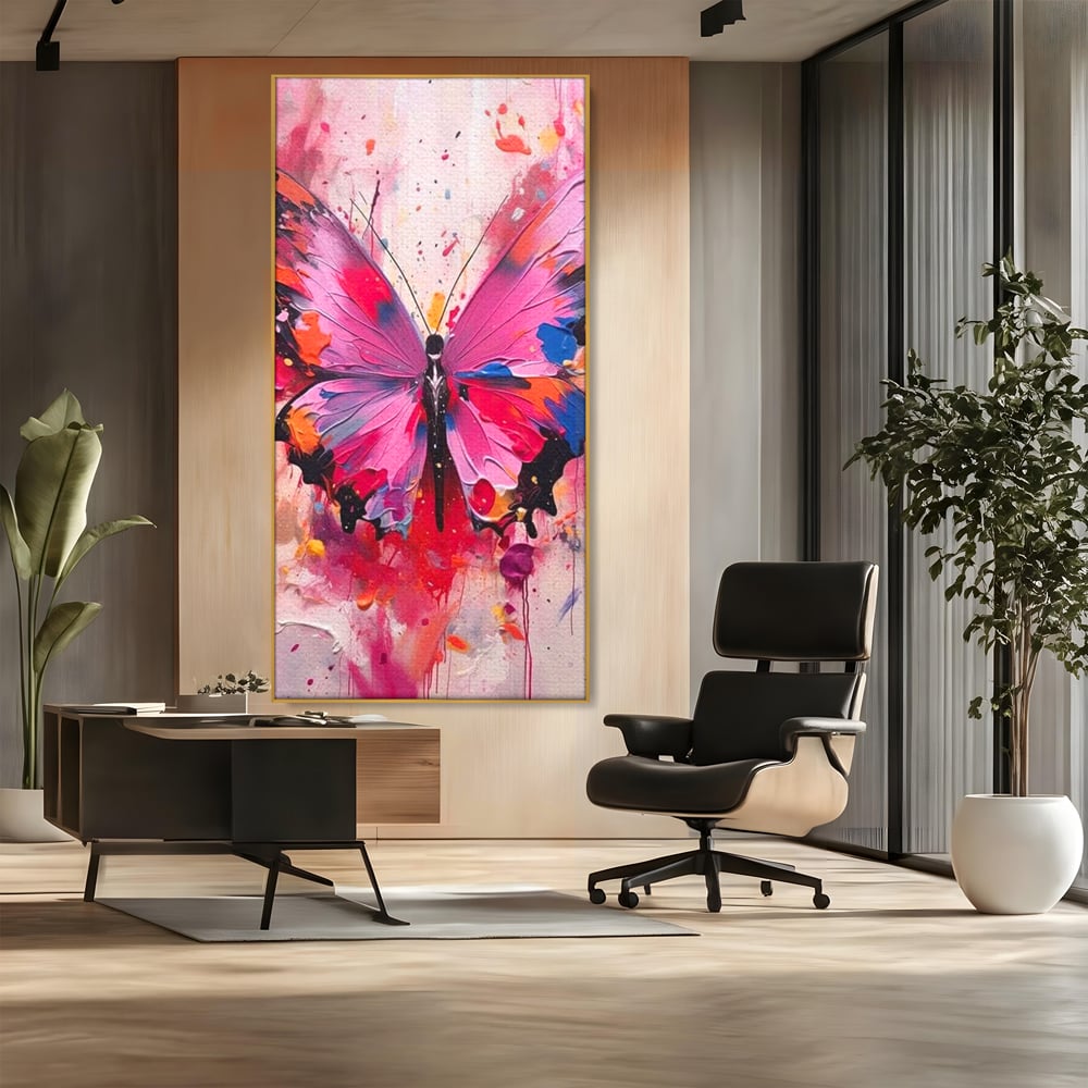 Tablou Canvas Premium, LuxCanva® M1145, Magie in Roz, Fluture, Aripi, Insecta, Graffiti, Street Art, Modern, Multicolor, Roz, Pictura, Picaturi, Stropi, Abstract, Birou, Living, Camera Copil