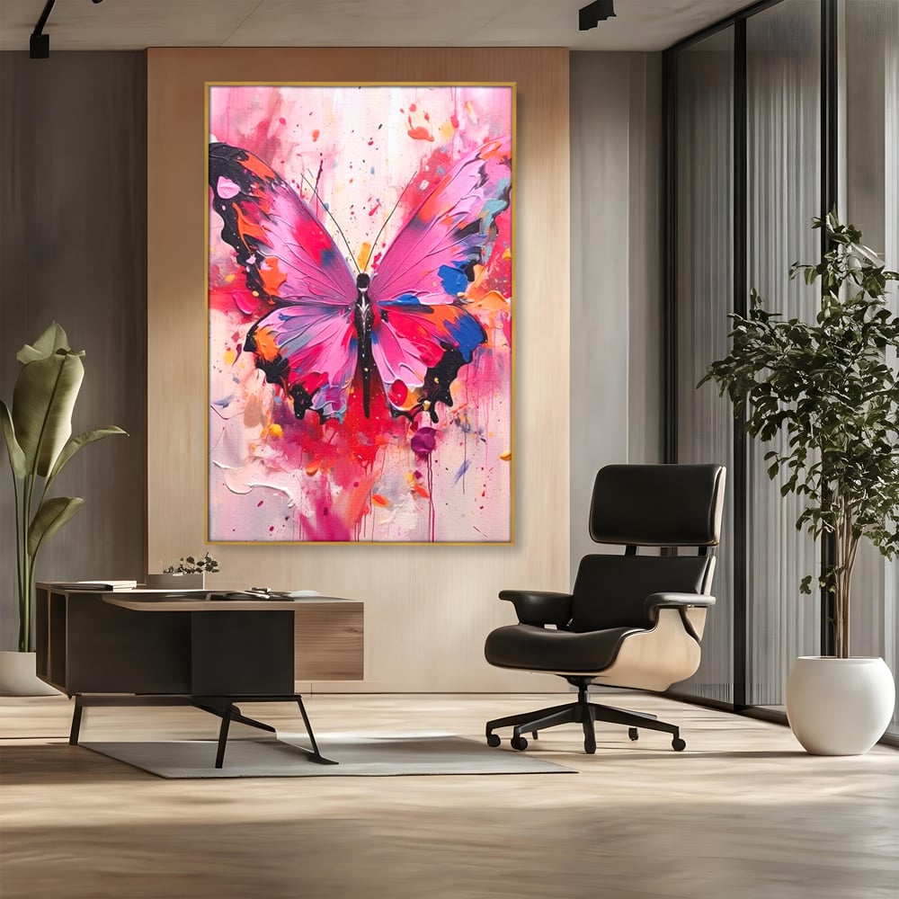 Tablou Canvas Premium, LuxCanva® M1145, Magie in Roz, Fluture, Aripi, Insecta, Graffiti, Street Art, Modern, Multicolor, Roz, Pictura, Picaturi, Stropi, Abstract, Birou, Living, Camera Copil