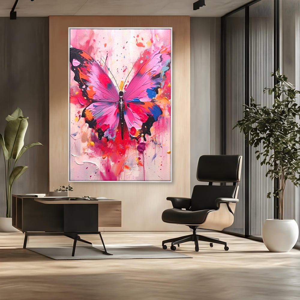 Tablou Canvas Premium, LuxCanva® M1145, Magie in Roz, Fluture, Aripi, Insecta, Graffiti, Street Art, Modern, Multicolor, Roz, Pictura, Picaturi, Stropi, Abstract, Birou, Living, Camera Copil