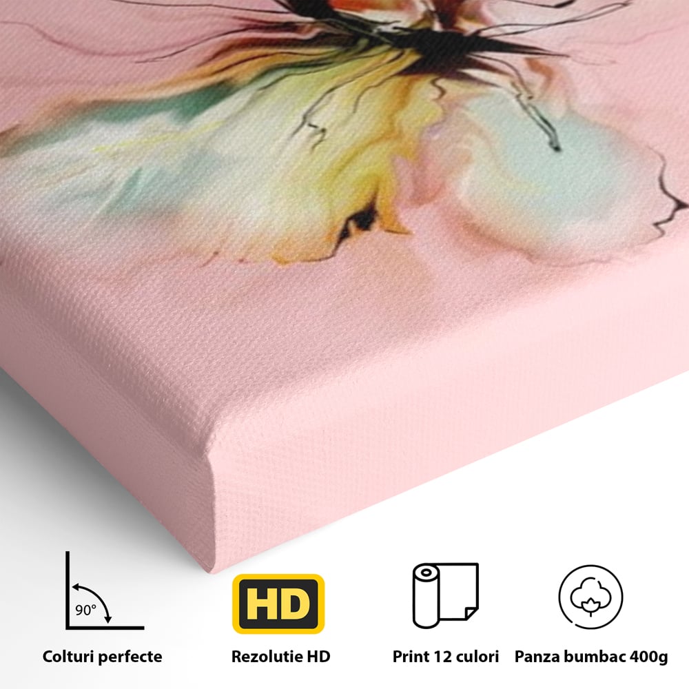 Tablou Canvas Premium, LuxCanva® M1147, Zbor in Pastel, Primavara, Feminin, Romantic, Acuarela, Pictura, Fluture, Roz, Aripi, Zbor, Minimalist, Desen, Insecta, Birou, Living, Camera Copil