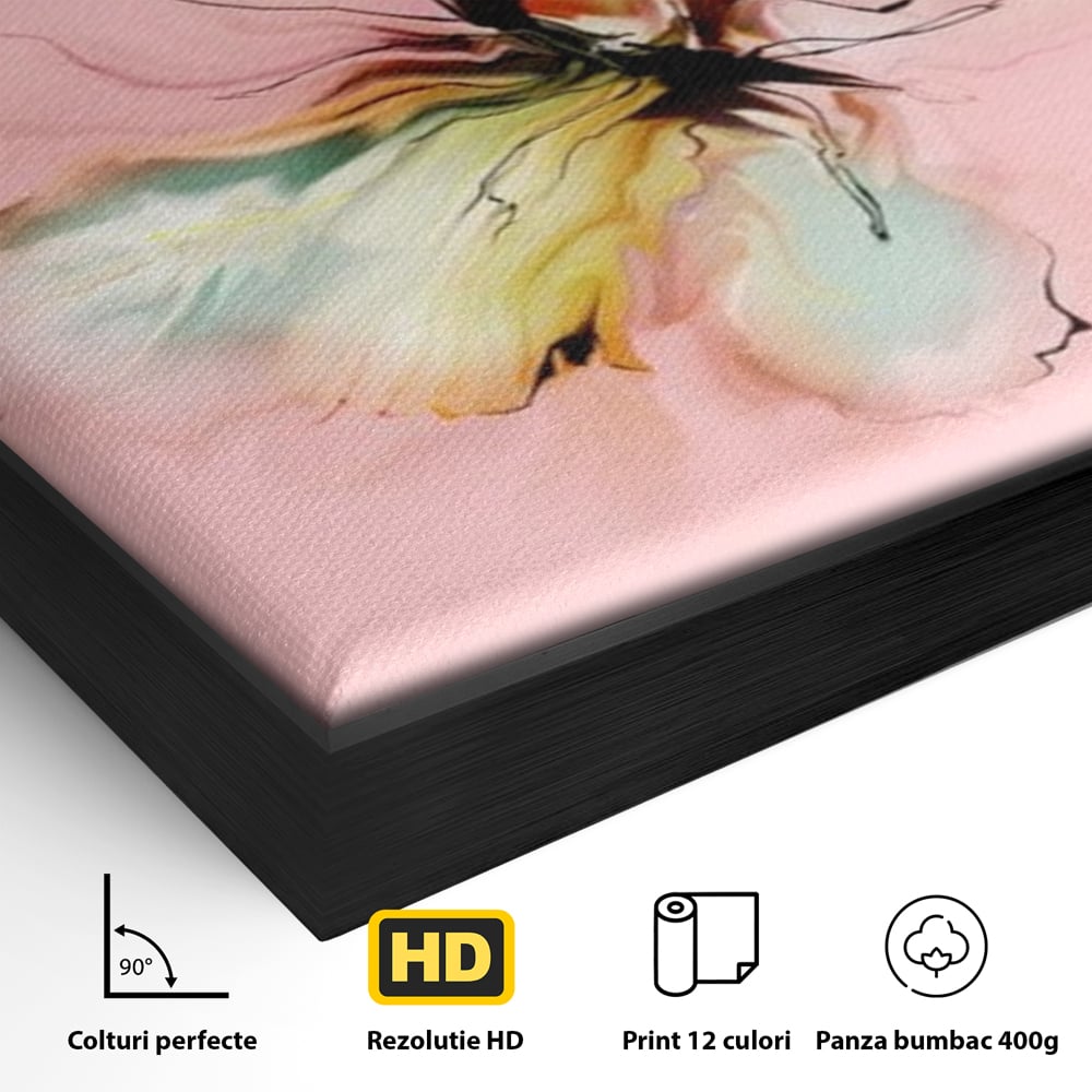 Tablou Canvas Premium, LuxCanva® M1147, Zbor in Pastel, Primavara, Feminin, Romantic, Acuarela, Pictura, Fluture, Roz, Aripi, Zbor, Minimalist, Desen, Insecta, Birou, Living, Camera Copil