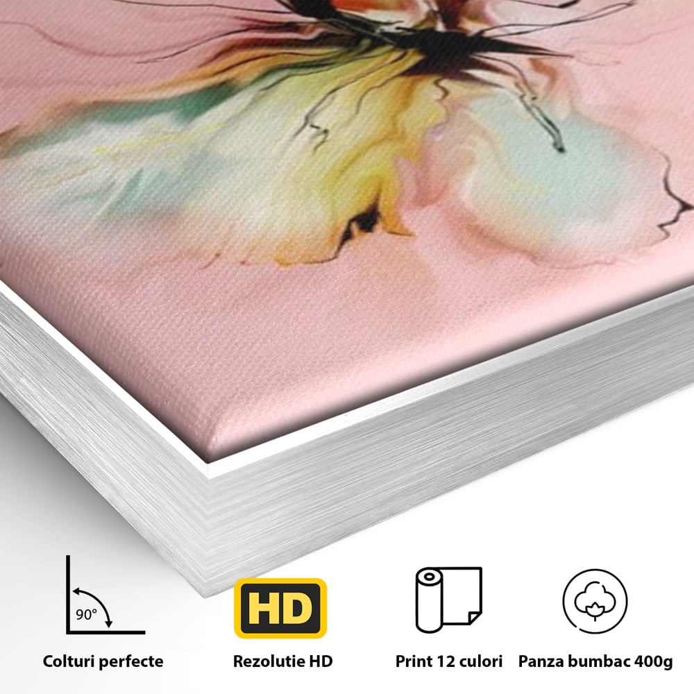 Tablou Canvas Premium, LuxCanva® M1147, Zbor in Pastel, Primavara, Feminin, Romantic, Acuarela, Pictura, Fluture, Roz, Aripi, Zbor, Minimalist, Desen, Insecta, Birou, Living, Camera Copil