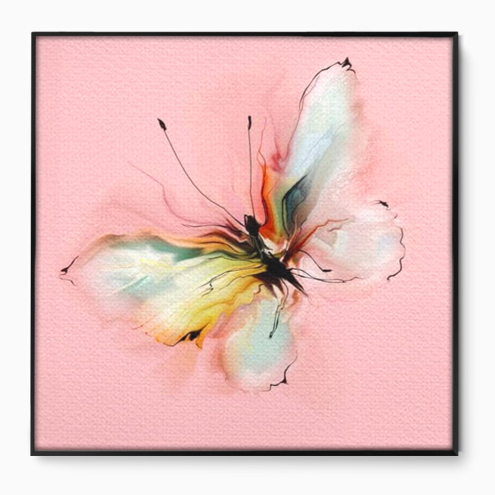 Tablou Canvas Premium, LuxCanva® M1147, Zbor in Pastel, Primavara, Feminin, Romantic, Acuarela, Pictura, Fluture, Roz, Aripi, Zbor, Minimalist, Desen, Insecta, Birou, Living, Camera Copil