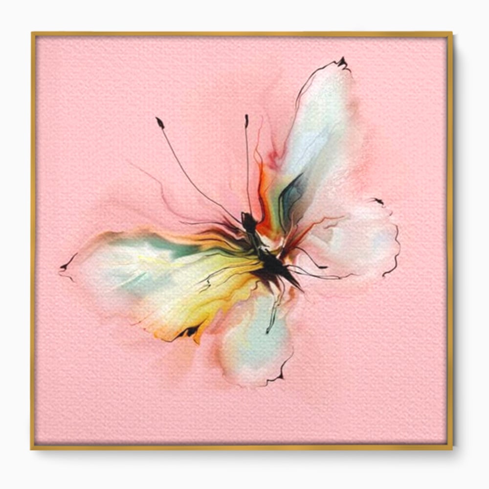 Tablou Canvas Premium, LuxCanva® M1147, Zbor in Pastel, Primavara, Feminin, Romantic, Acuarela, Pictura, Fluture, Roz, Aripi, Zbor, Minimalist, Desen, Insecta, Birou, Living, Camera Copil