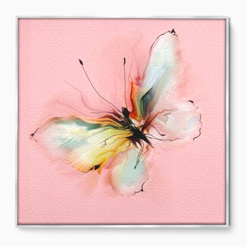 Tablou Canvas Premium, LuxCanva® M1147, Zbor in Pastel, Primavara, Feminin, Romantic, Acuarela, Pictura, Fluture, Roz, Aripi, Zbor, Minimalist, Desen, Insecta, Birou, Living, Camera Copil