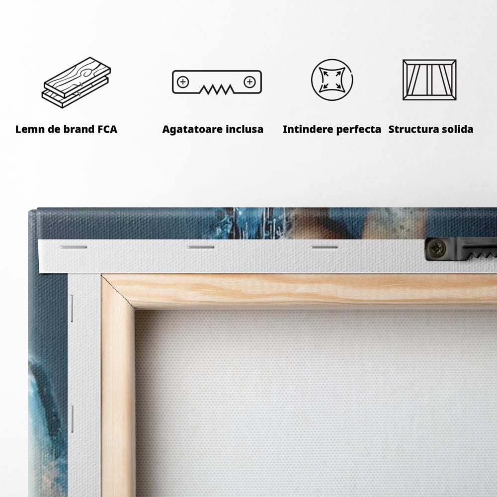 Tablou Canvas Premium, LuxCanva® M1148, Imbratisarea Fluturilor, Portret, Femeie, Fluturi, Aripi, Pictura, Albastru, Magic, Emotie, Vis, Arta Moderna, Frumusete, Birou, Living, Camera Copil