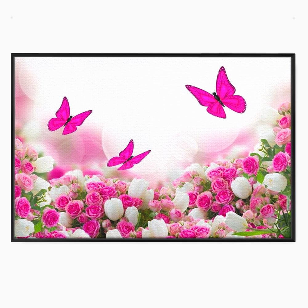 Tablou Canvas Premium, LuxCanva® M1149, Dansul Trandafirilor, Flori, Trandafiri, Roz, Culori Vibrante, Gradina, Fluturi, Aripi, Zbor, Abstract, Feminin, Natura, Birou, Living, Camera Copil