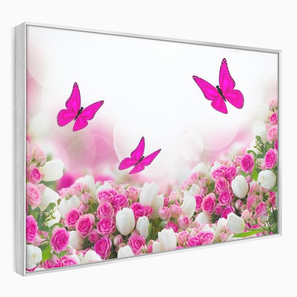 Tablou Canvas Premium, LuxCanva® M1149, Dansul Trandafirilor, Flori, Trandafiri, Roz, Culori Vibrante, Gradina, Fluturi, Aripi, Zbor, Abstract, Feminin, Natura, Birou, Living, Camera Copil