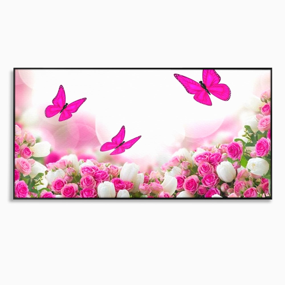 Tablou Canvas Premium, LuxCanva® M1149, Dansul Trandafirilor, Flori, Trandafiri, Roz, Culori Vibrante, Gradina, Fluturi, Aripi, Zbor, Abstract, Feminin, Natura, Birou, Living, Camera Copil