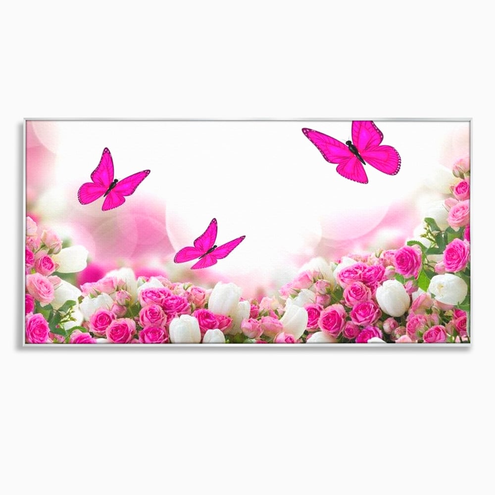 Tablou Canvas Premium, LuxCanva® M1149, Dansul Trandafirilor, Flori, Trandafiri, Roz, Culori Vibrante, Gradina, Fluturi, Aripi, Zbor, Abstract, Feminin, Natura, Birou, Living, Camera Copil