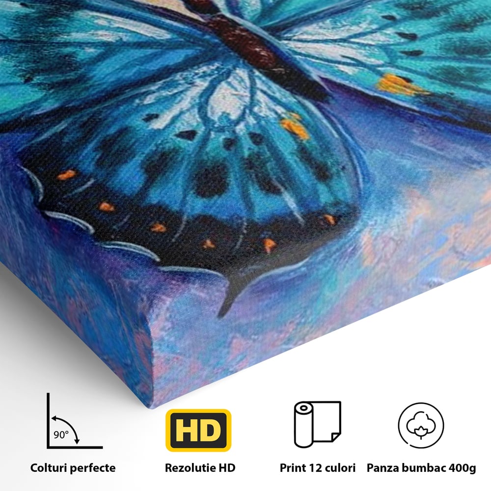 Tablou Canvas Premium, LuxCanva® M1150, Fluture Pictat de Valuri, Pictura, Albastru, Azur, Fluture, Ocean, Valuri, Aripi, Insecta, Abstract, Azur, Acuarela, Birou, Living, Camera Copil