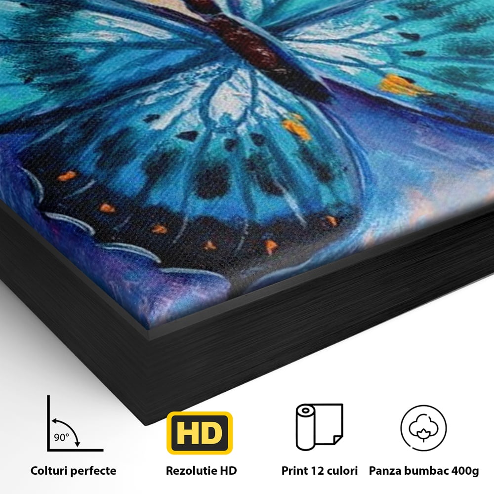 Tablou Canvas Premium, LuxCanva® M1150, Fluture Pictat de Valuri, Pictura, Albastru, Azur, Fluture, Ocean, Valuri, Aripi, Insecta, Abstract, Azur, Acuarela, Birou, Living, Camera Copil