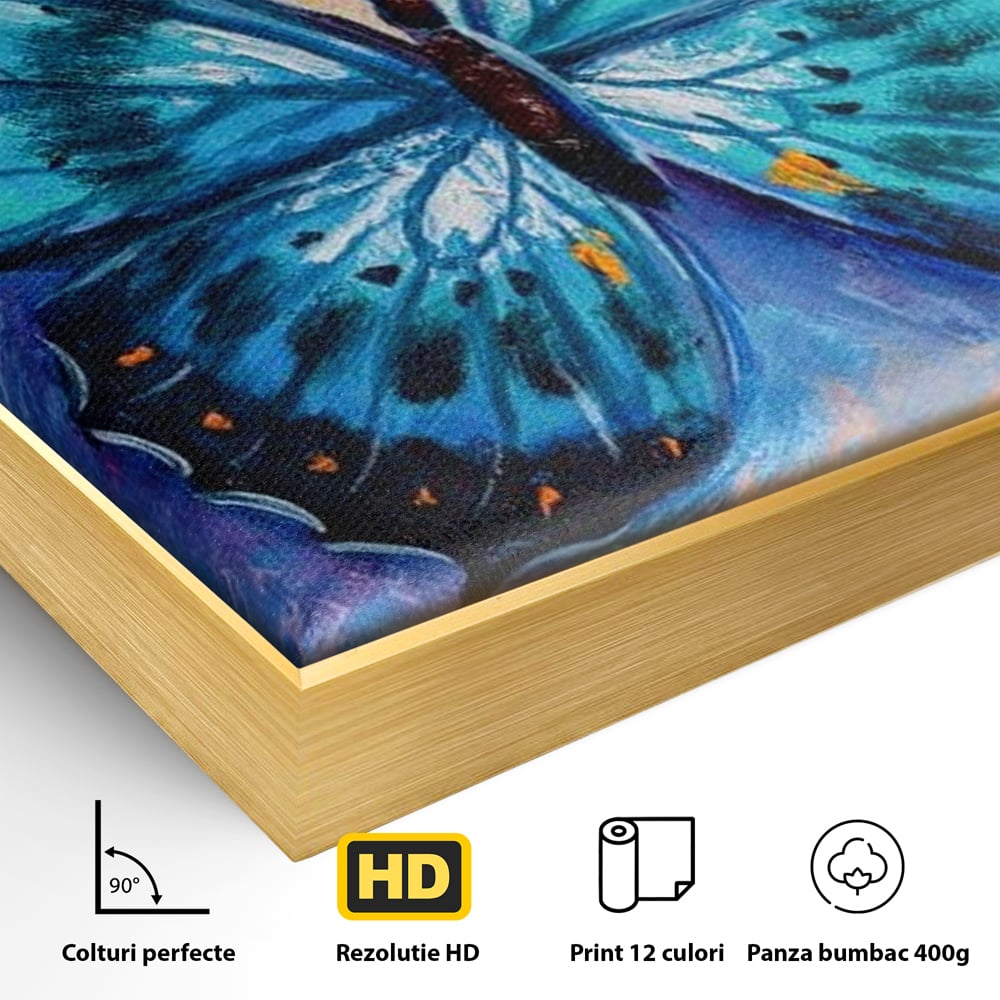 Tablou Canvas Premium, LuxCanva® M1150, Fluture Pictat de Valuri, Pictura, Albastru, Azur, Fluture, Ocean, Valuri, Aripi, Insecta, Abstract, Azur, Acuarela, Birou, Living, Camera Copil