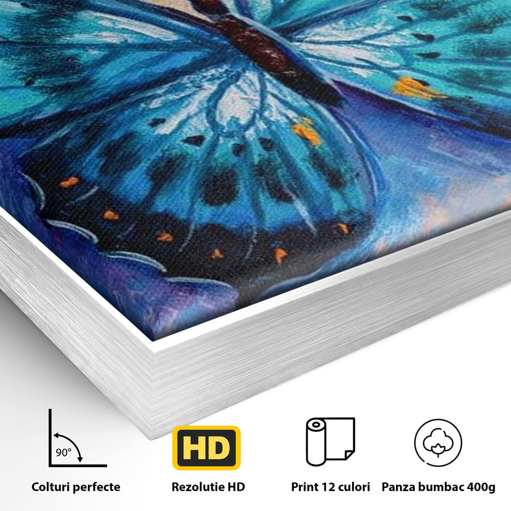 Tablou Canvas Premium, LuxCanva® M1150, Fluture Pictat de Valuri, Pictura, Albastru, Azur, Fluture, Ocean, Valuri, Aripi, Insecta, Abstract, Azur, Acuarela, Birou, Living, Camera Copil
