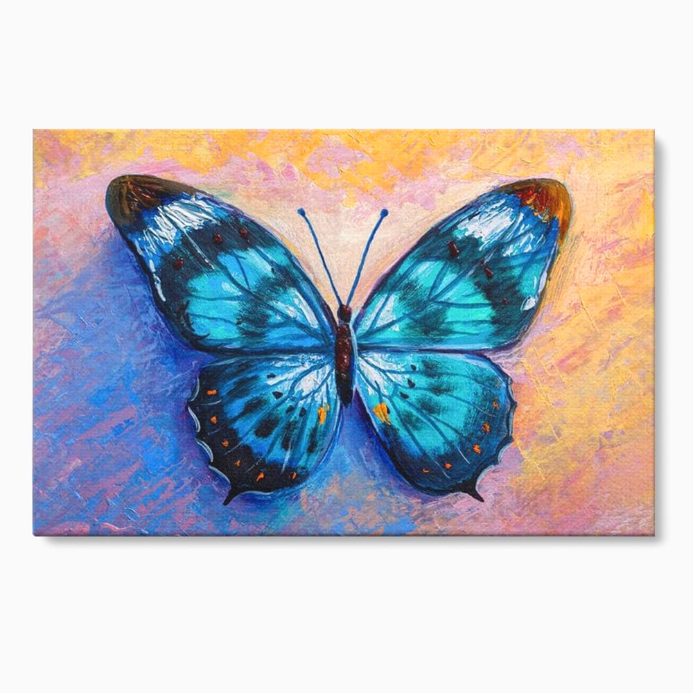 Tablou Canvas Premium, LuxCanva® M1150, Fluture Pictat de Valuri, Pictura, Albastru, Azur, Fluture, Ocean, Valuri, Aripi, Insecta, Abstract, Azur, Acuarela, Birou, Living, Camera Copil