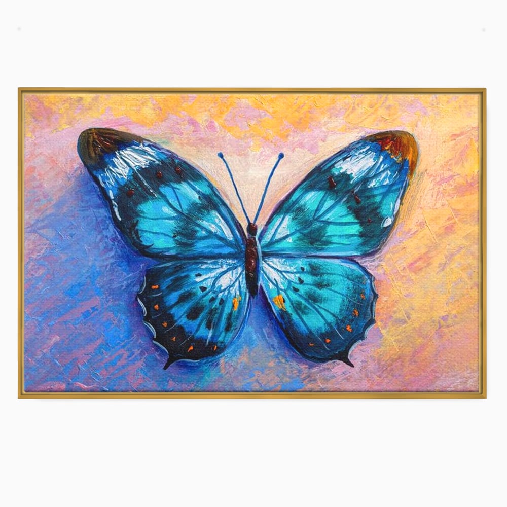Tablou Canvas Premium, LuxCanva® M1150, Fluture Pictat de Valuri, Pictura, Albastru, Azur, Fluture, Ocean, Valuri, Aripi, Insecta, Abstract, Azur, Acuarela, Birou, Living, Camera Copil