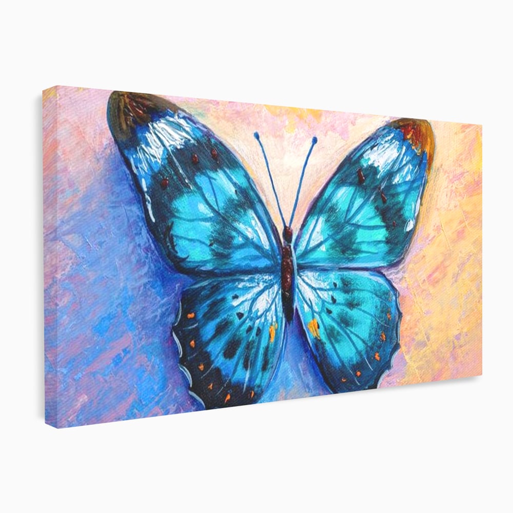 Tablou Canvas Premium, LuxCanva® M1150, Fluture Pictat de Valuri, Pictura, Albastru, Azur, Fluture, Ocean, Valuri, Aripi, Insecta, Abstract, Azur, Acuarela, Birou, Living, Camera Copil