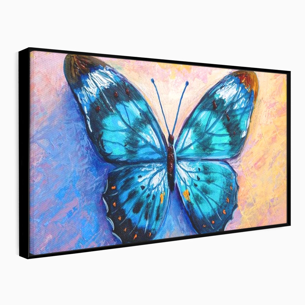 Tablou Canvas Premium, LuxCanva® M1150, Fluture Pictat de Valuri, Pictura, Albastru, Azur, Fluture, Ocean, Valuri, Aripi, Insecta, Abstract, Azur, Acuarela, Birou, Living, Camera Copil