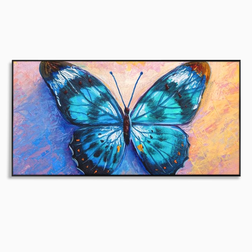 Tablou Canvas Premium, LuxCanva® M1150, Fluture Pictat de Valuri, Pictura, Albastru, Azur, Fluture, Ocean, Valuri, Aripi, Insecta, Abstract, Azur, Acuarela, Birou, Living, Camera Copil