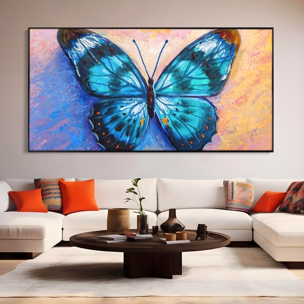 Tablou Canvas Premium, LuxCanva® M1150, Fluture Pictat de Valuri, Pictura, Albastru, Azur, Fluture, Ocean, Valuri, Aripi, Insecta, Abstract, Azur, Acuarela, Birou, Living, Camera Copil