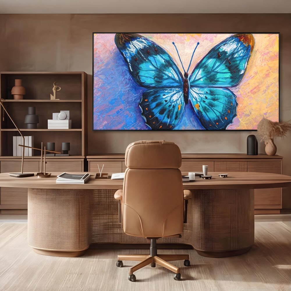 Tablou Canvas Premium, LuxCanva® M1150, Fluture Pictat de Valuri, Pictura, Albastru, Azur, Fluture, Ocean, Valuri, Aripi, Insecta, Abstract, Azur, Acuarela, Birou, Living, Camera Copil
