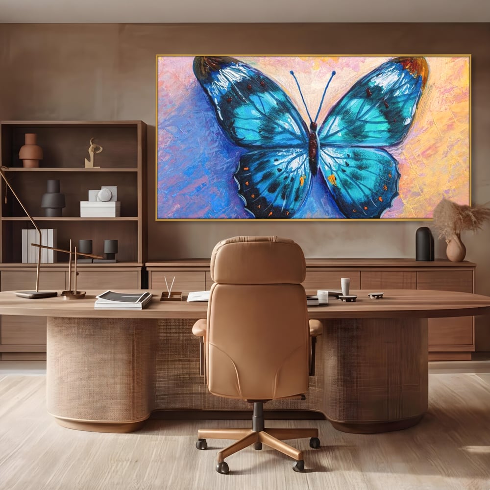 Tablou Canvas Premium, LuxCanva® M1150, Fluture Pictat de Valuri, Pictura, Albastru, Azur, Fluture, Ocean, Valuri, Aripi, Insecta, Abstract, Azur, Acuarela, Birou, Living, Camera Copil
