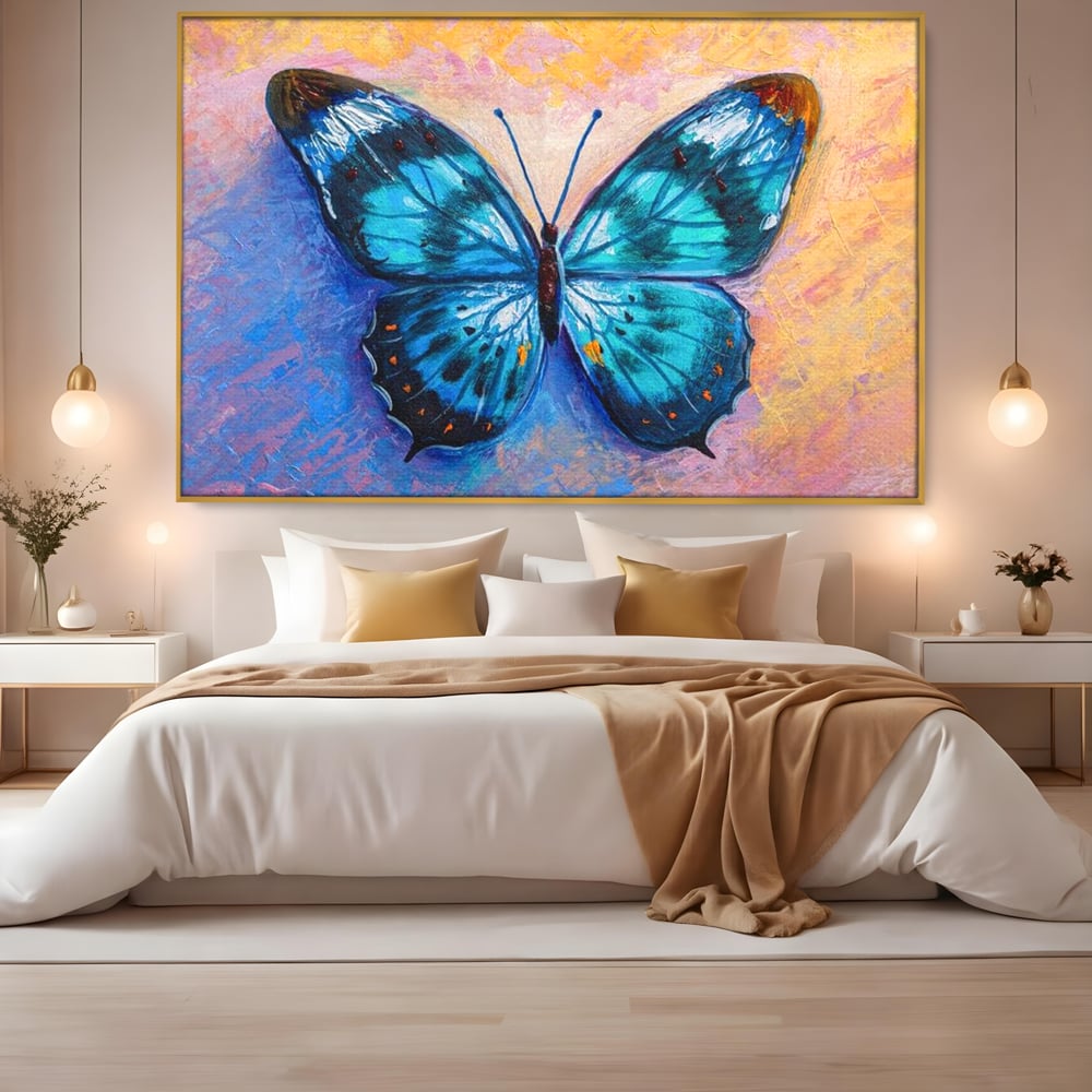 Tablou Canvas Premium, LuxCanva® M1150, Fluture Pictat de Valuri, Pictura, Albastru, Azur, Fluture, Ocean, Valuri, Aripi, Insecta, Abstract, Azur, Acuarela, Birou, Living, Camera Copil