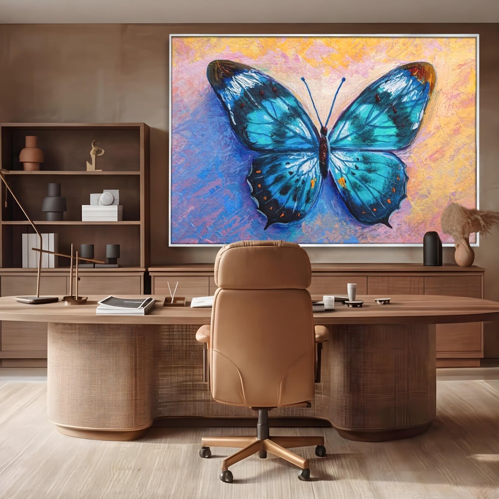 Tablou Canvas Premium, LuxCanva® M1150, Fluture Pictat de Valuri, Pictura, Albastru, Azur, Fluture, Ocean, Valuri, Aripi, Insecta, Abstract, Azur, Acuarela, Birou, Living, Camera Copil