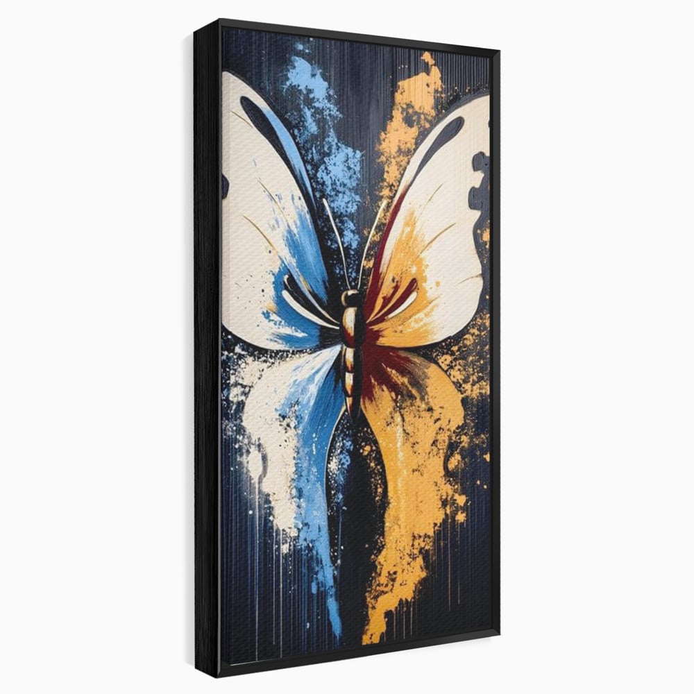 Leinwand Premium Canvas Wandkunst, LuxCanva® M1151, Schmetterling des Universums, Kontrast, Moderne Kunst, Abstrakt, Malerei, Schmetterling, Flügel, Kalt, Warm, Symmetrie, Graffiti, Büro, Wohnen, Kinderzimmer