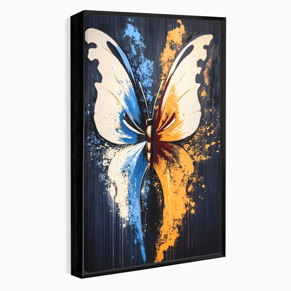 Leinwand Premium Canvas Wandkunst, LuxCanva® M1151, Schmetterling des Universums, Kontrast, Moderne Kunst, Abstrakt, Malerei, Schmetterling, Flügel, Kalt, Warm, Symmetrie, Graffiti, Büro, Wohnen, Kinderzimmer