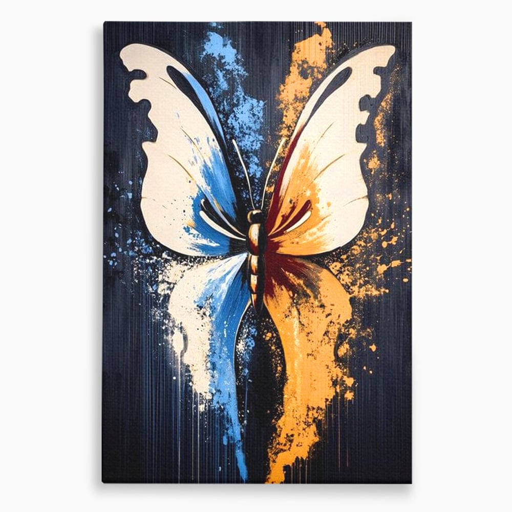 Leinwand Premium Canvas Wandkunst, LuxCanva® M1151, Schmetterling des Universums, Kontrast, Moderne Kunst, Abstrakt, Malerei, Schmetterling, Flügel, Kalt, Warm, Symmetrie, Graffiti, Büro, Wohnen, Kinderzimmer