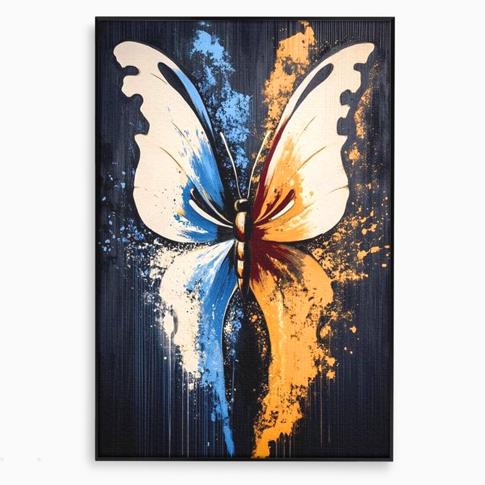 Leinwand Premium Canvas Wandkunst, LuxCanva® M1151, Schmetterling des Universums, Kontrast, Moderne Kunst, Abstrakt, Malerei, Schmetterling, Flügel, Kalt, Warm, Symmetrie, Graffiti, Büro, Wohnen, Kinderzimmer