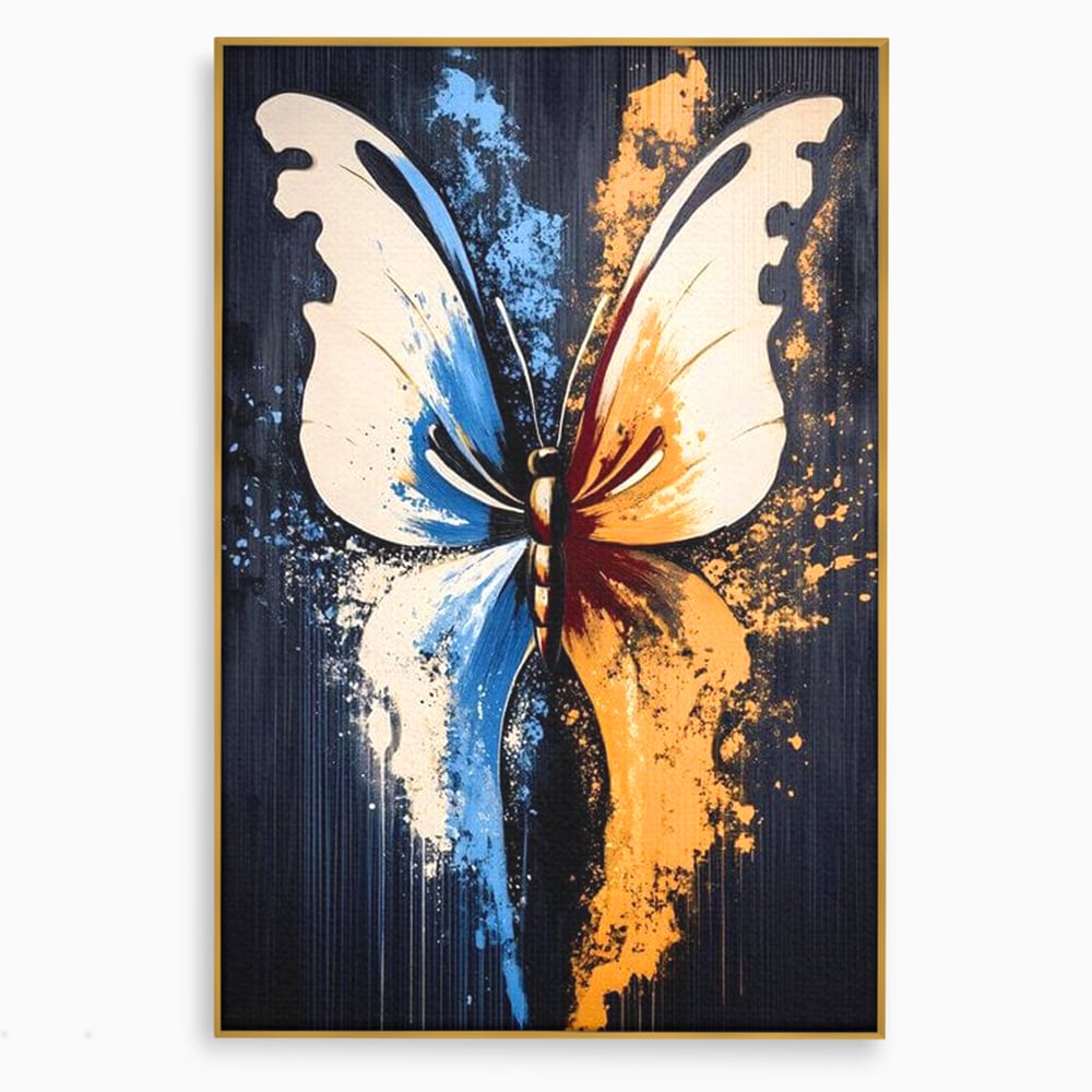 Leinwand Premium Canvas Wandkunst, LuxCanva® M1151, Schmetterling des Universums, Kontrast, Moderne Kunst, Abstrakt, Malerei, Schmetterling, Flügel, Kalt, Warm, Symmetrie, Graffiti, Büro, Wohnen, Kinderzimmer
