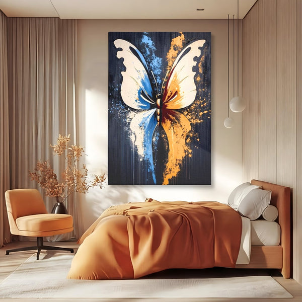 Leinwand Premium Canvas Wandkunst, LuxCanva® M1151, Schmetterling des Universums, Kontrast, Moderne Kunst, Abstrakt, Malerei, Schmetterling, Flügel, Kalt, Warm, Symmetrie, Graffiti, Büro, Wohnen, Kinderzimmer