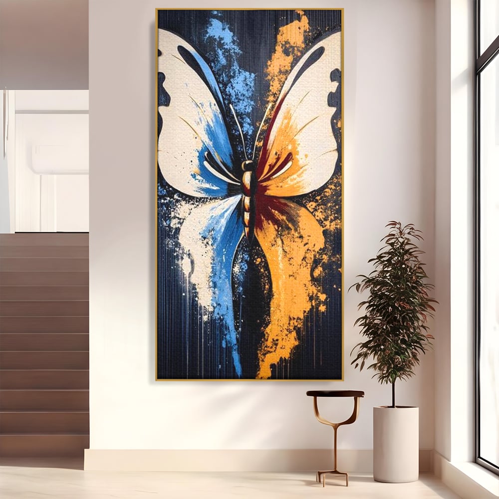 Leinwand Premium Canvas Wandkunst, LuxCanva® M1151, Schmetterling des Universums, Kontrast, Moderne Kunst, Abstrakt, Malerei, Schmetterling, Flügel, Kalt, Warm, Symmetrie, Graffiti, Büro, Wohnen, Kinderzimmer