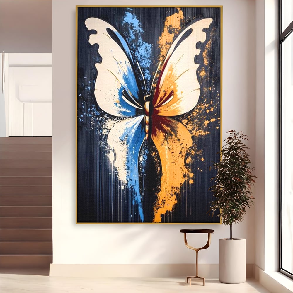 Leinwand Premium Canvas Wandkunst, LuxCanva® M1151, Schmetterling des Universums, Kontrast, Moderne Kunst, Abstrakt, Malerei, Schmetterling, Flügel, Kalt, Warm, Symmetrie, Graffiti, Büro, Wohnen, Kinderzimmer