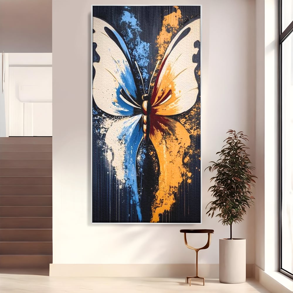 Leinwand Premium Canvas Wandkunst, LuxCanva® M1151, Schmetterling des Universums, Kontrast, Moderne Kunst, Abstrakt, Malerei, Schmetterling, Flügel, Kalt, Warm, Symmetrie, Graffiti, Büro, Wohnen, Kinderzimmer
