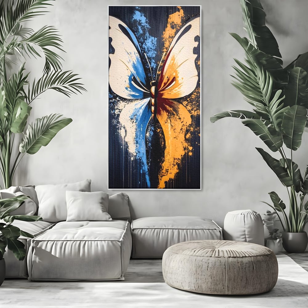 Leinwand Premium Canvas Wandkunst, LuxCanva® M1151, Schmetterling des Universums, Kontrast, Moderne Kunst, Abstrakt, Malerei, Schmetterling, Flügel, Kalt, Warm, Symmetrie, Graffiti, Büro, Wohnen, Kinderzimmer