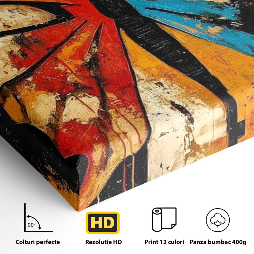 Tablou Canvas Premium, LuxCanva® M1153, Metamorfoza Urbana, Graffiti, Mural, Urban, Street Art, Fluture, Multicolor, Estetic, Modern, Aripi, Perete, Birou, Living, Camera Copil