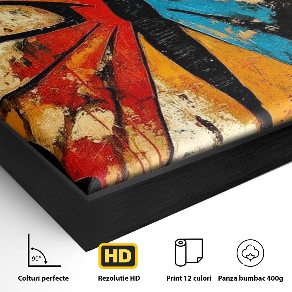 Tablou Canvas Premium, LuxCanva® M1153, Metamorfoza Urbana, Graffiti, Mural, Urban, Street Art, Fluture, Multicolor, Estetic, Modern, Aripi, Perete, Birou, Living, Camera Copil