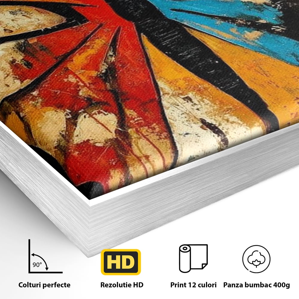 Tablou Canvas Premium, LuxCanva® M1153, Metamorfoza Urbana, Graffiti, Mural, Urban, Street Art, Fluture, Multicolor, Estetic, Modern, Aripi, Perete, Birou, Living, Camera Copil