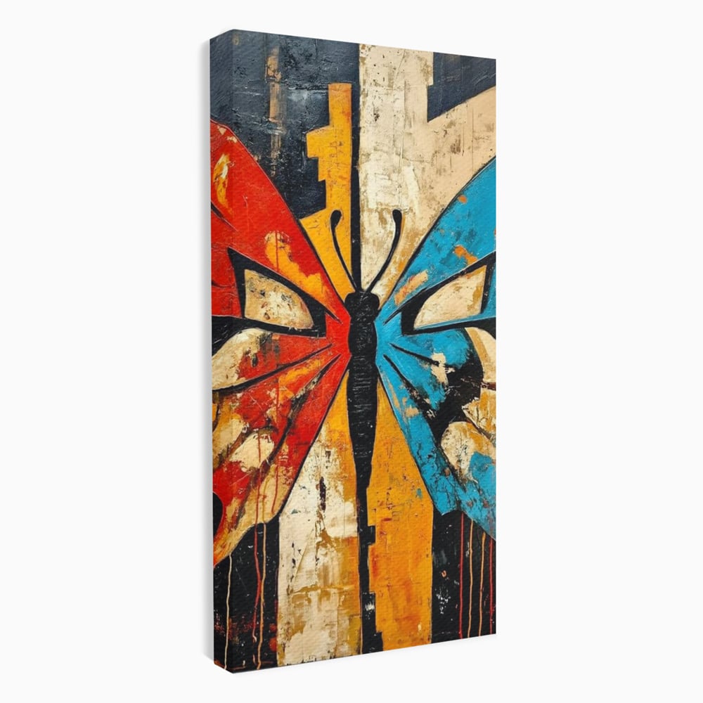 Tablou Canvas Premium, LuxCanva® M1153, Metamorfoza Urbana, Graffiti, Mural, Urban, Street Art, Fluture, Multicolor, Estetic, Modern, Aripi, Perete, Birou, Living, Camera Copil