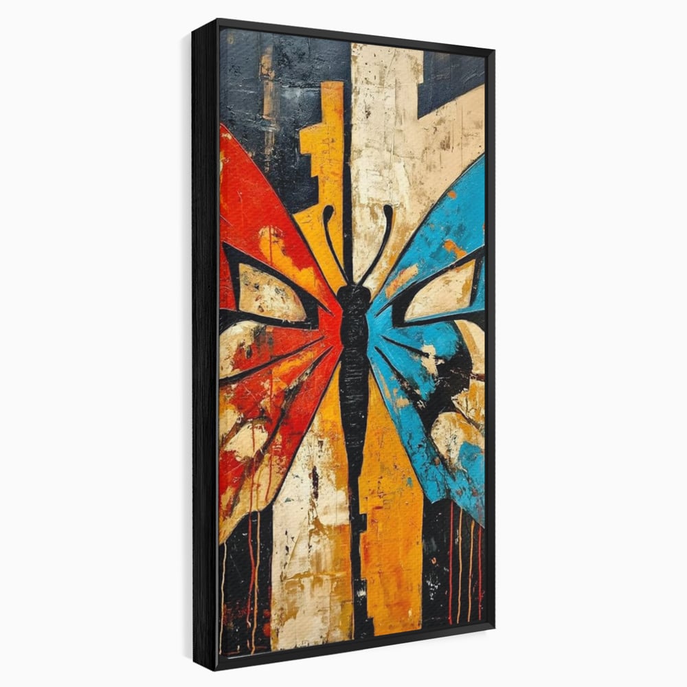 Tablou Canvas Premium, LuxCanva® M1153, Metamorfoza Urbana, Graffiti, Mural, Urban, Street Art, Fluture, Multicolor, Estetic, Modern, Aripi, Perete, Birou, Living, Camera Copil