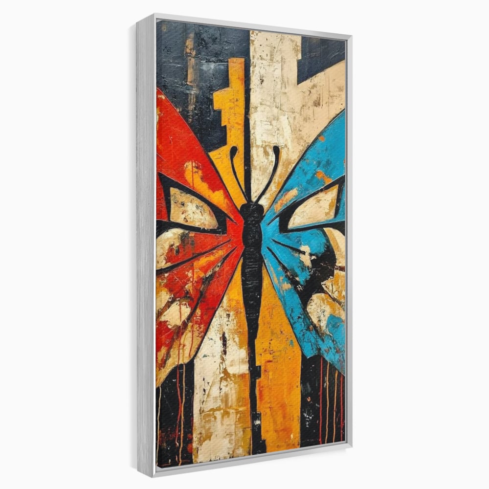 Tablou Canvas Premium, LuxCanva® M1153, Metamorfoza Urbana, Graffiti, Mural, Urban, Street Art, Fluture, Multicolor, Estetic, Modern, Aripi, Perete, Birou, Living, Camera Copil