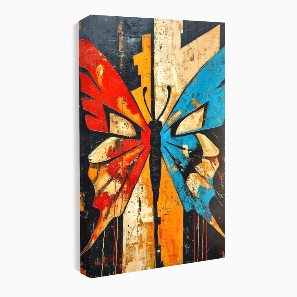 Tablou Canvas Premium, LuxCanva® M1153, Metamorfoza Urbana, Graffiti, Mural, Urban, Street Art, Fluture, Multicolor, Estetic, Modern, Aripi, Perete, Birou, Living, Camera Copil