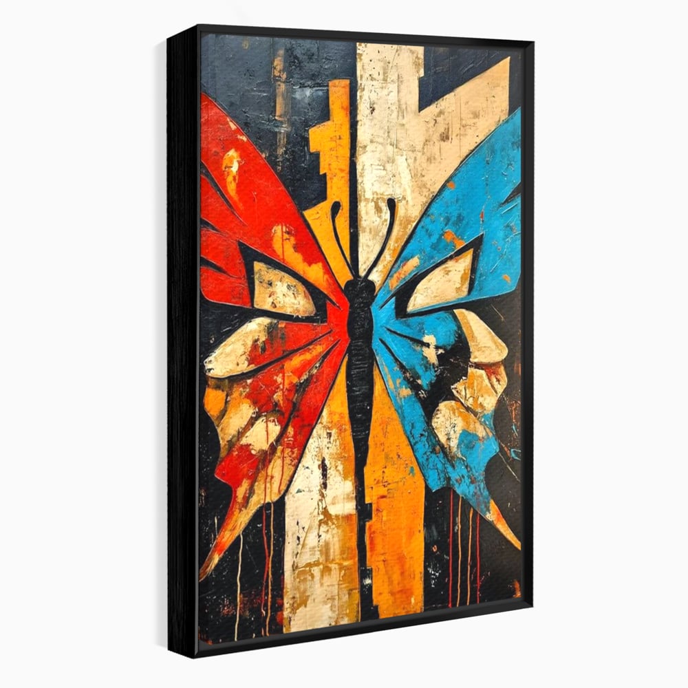 Tablou Canvas Premium, LuxCanva® M1153, Metamorfoza Urbana, Graffiti, Mural, Urban, Street Art, Fluture, Multicolor, Estetic, Modern, Aripi, Perete, Birou, Living, Camera Copil