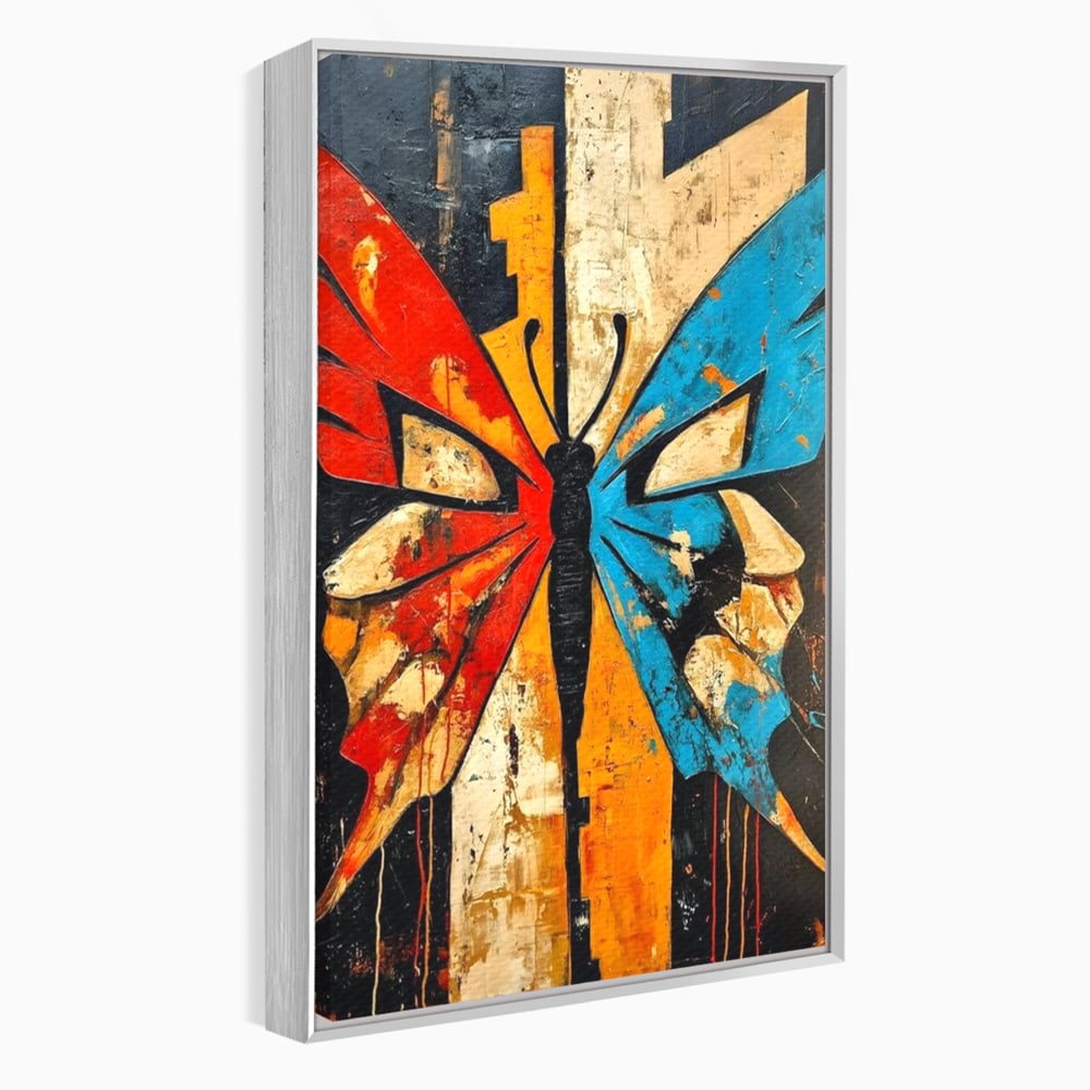 Tablou Canvas Premium, LuxCanva® M1153, Metamorfoza Urbana, Graffiti, Mural, Urban, Street Art, Fluture, Multicolor, Estetic, Modern, Aripi, Perete, Birou, Living, Camera Copil