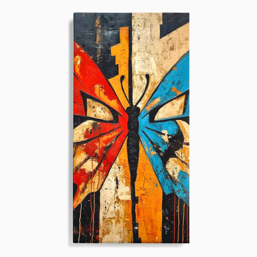 Tablou Canvas Premium, LuxCanva® M1153, Metamorfoza Urbana, Graffiti, Mural, Urban, Street Art, Fluture, Multicolor, Estetic, Modern, Aripi, Perete, Birou, Living, Camera Copil