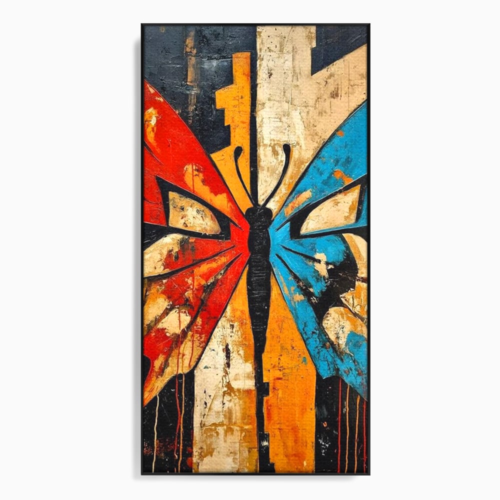 Tablou Canvas Premium, LuxCanva® M1153, Metamorfoza Urbana, Graffiti, Mural, Urban, Street Art, Fluture, Multicolor, Estetic, Modern, Aripi, Perete, Birou, Living, Camera Copil